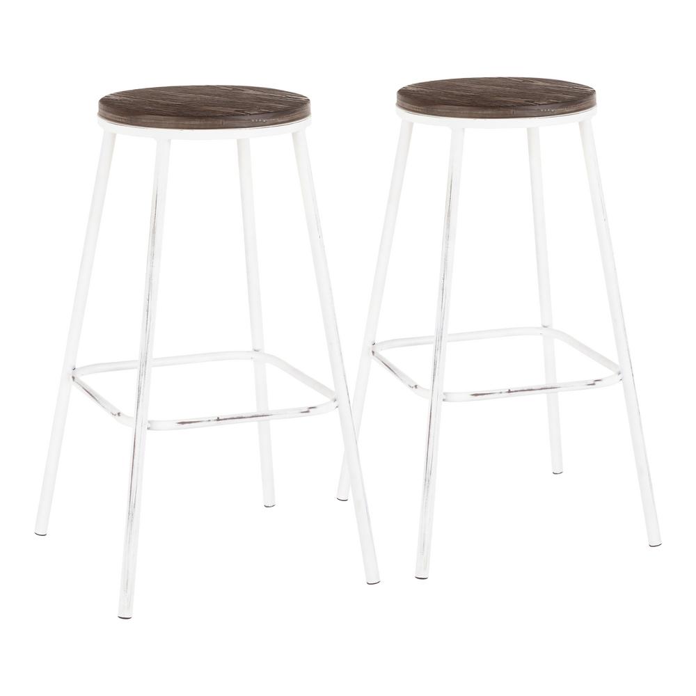 Lumisource Clara Round 30 In Vintage White Metal And Lumisource Clara Round 30 In Vintage White Metal And Espresso Wood Bar Stool