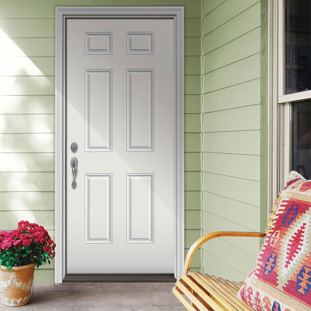 Jeld Wen 36 In X 80 In 6 Panel White Painted Steel Prehung Right