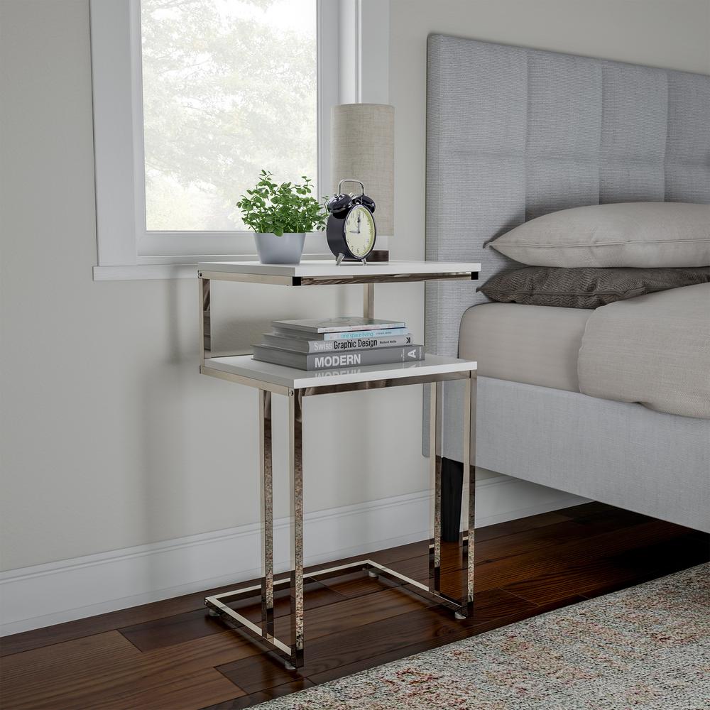 White 2 Tier Contemporary Style C Shaped Sofa Side Table White 2 Tier Contemporary Style C Shaped Sofa Side Table