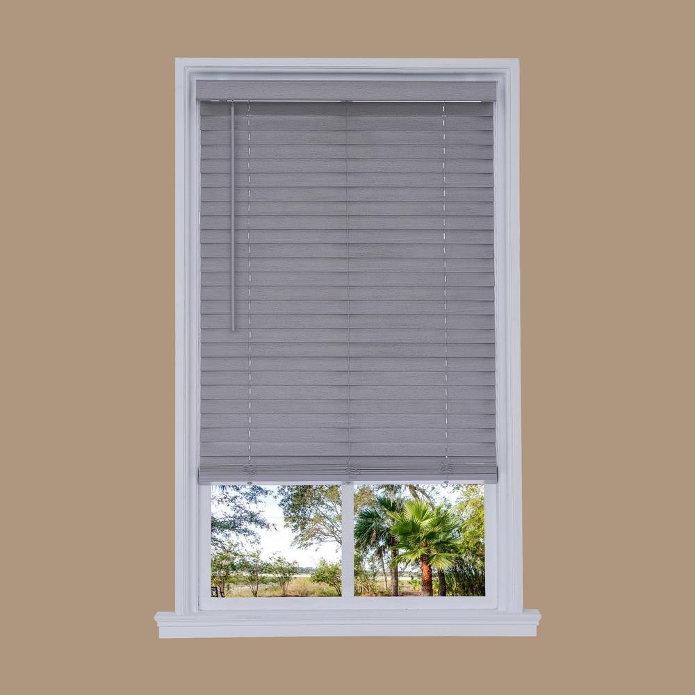 CuttoWidth Steel Gray Cordless 2 in. Distressed Faux Wood Blind 48