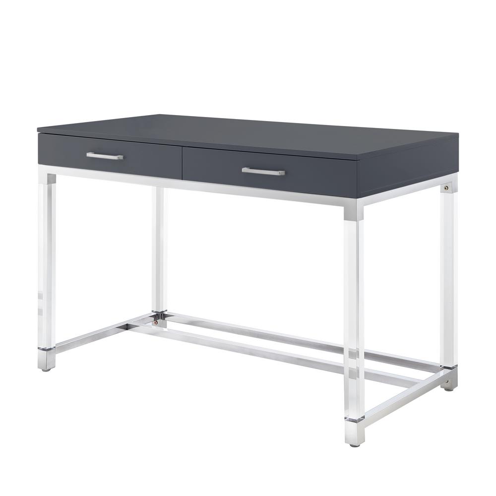 Inspired Home Caspian Dark Grey Chrome Writing Desk With High