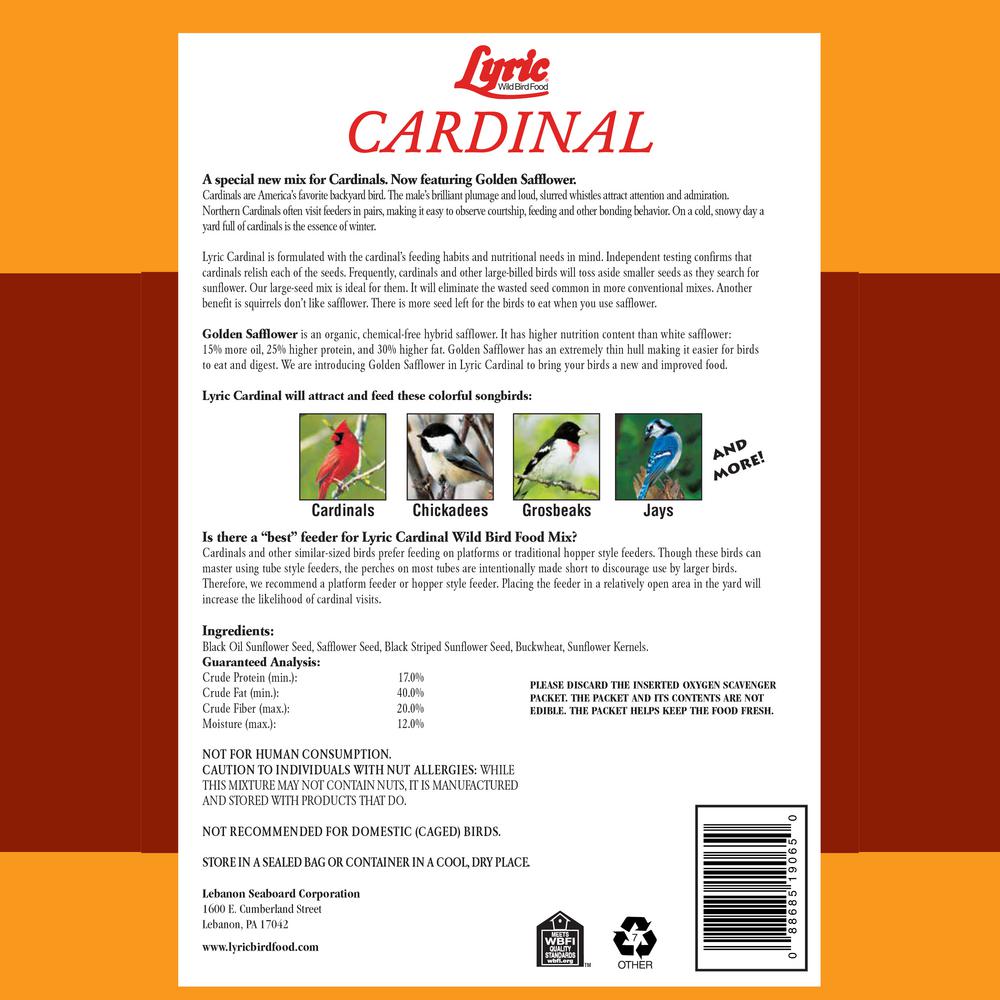 Lyric 3 75 Lb Cardinal Premium Sunflower And Safflower Wild Bird