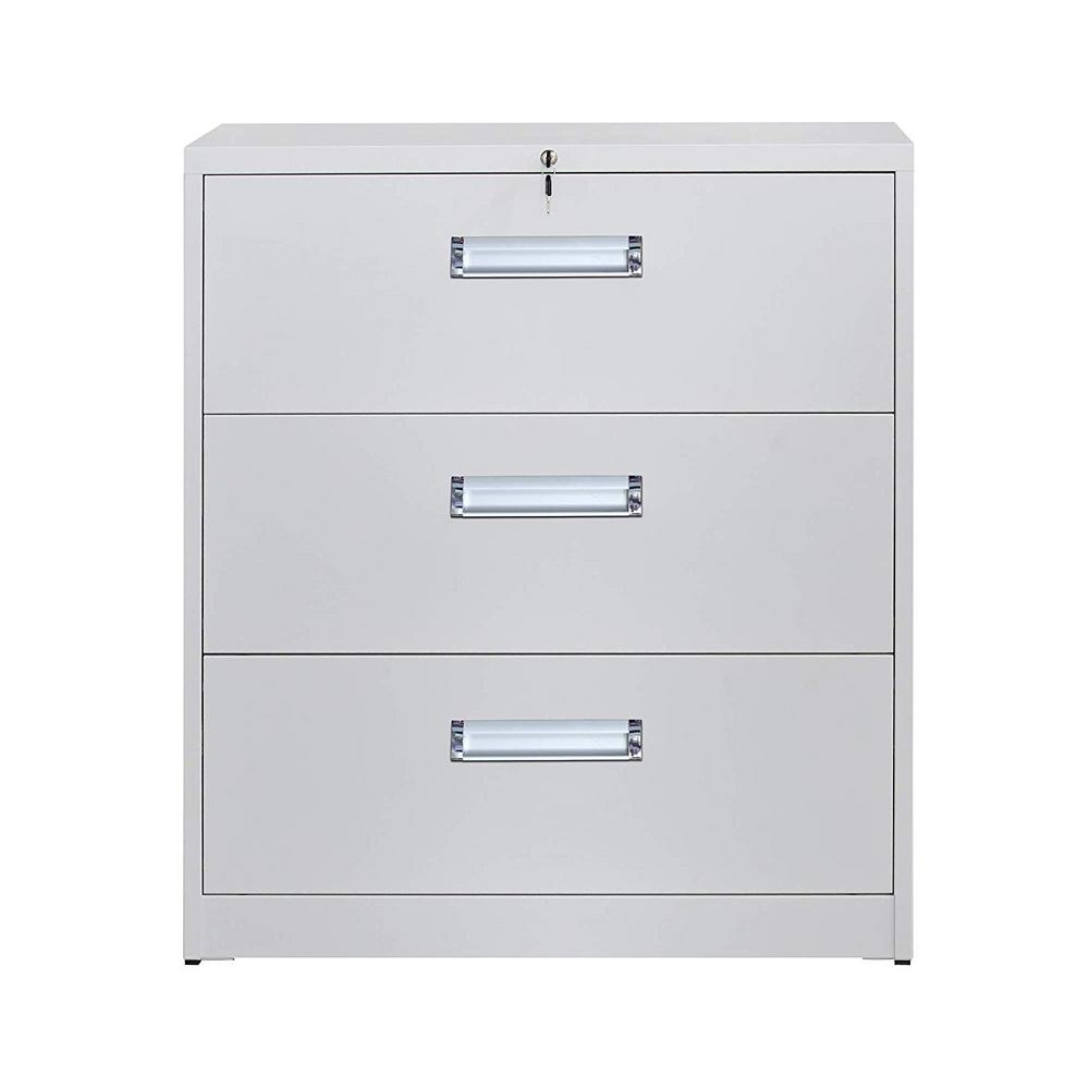 Merax White Metal Vertical Lockable File Cabinet With 3 Drawer