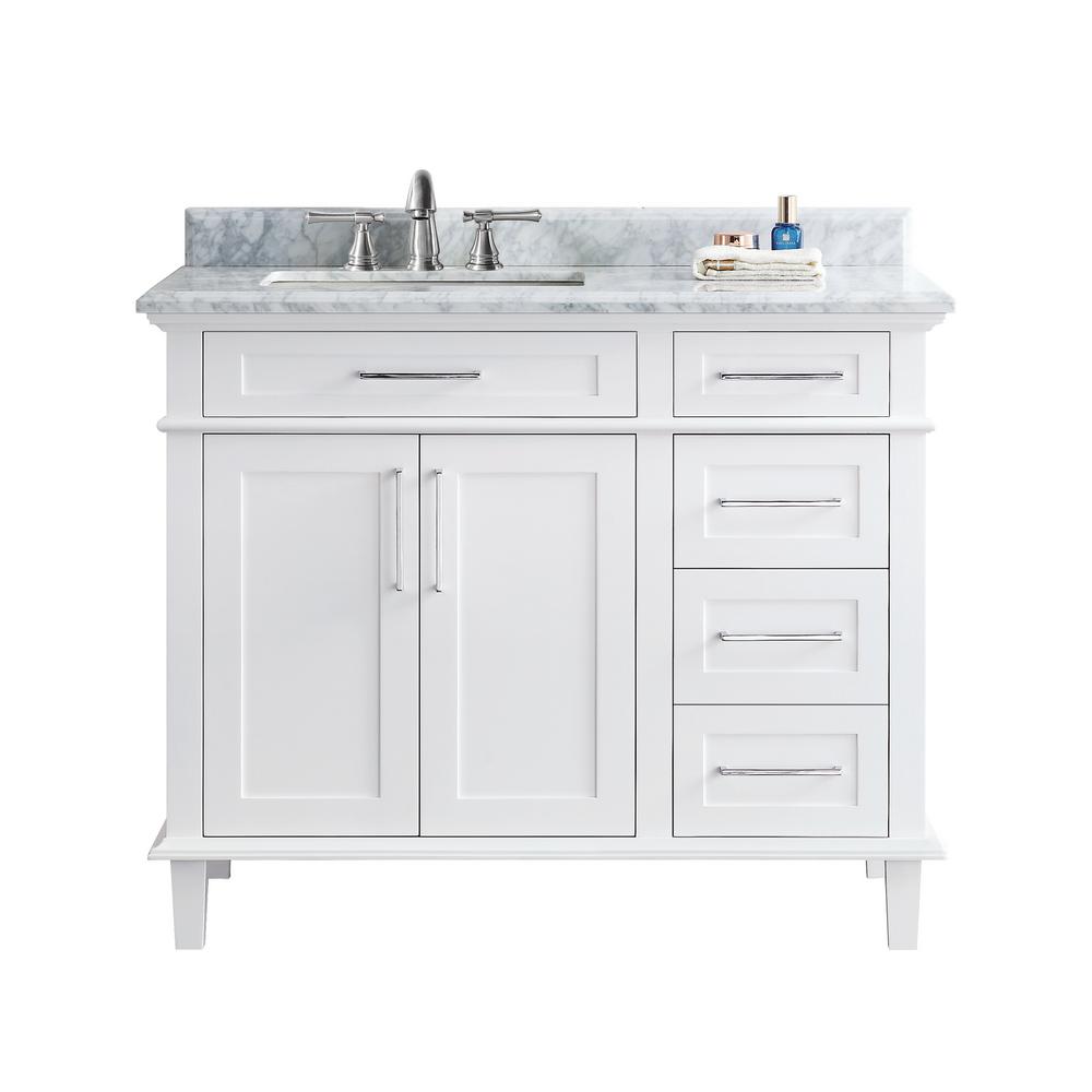 Ari Kitchen And Bath Newport 42 In Single Bath Vanity In White With Marble Vanity Top In Carrara White With White Basin Akb Newpo 42 Wh The Home Depot