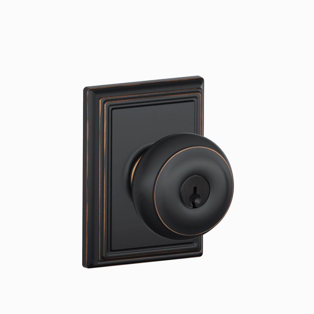 Schlage Georgian Aged Bronze Keyed Entry Door Knob With Addison Trim F51a Geo 716 Add The Home 1102