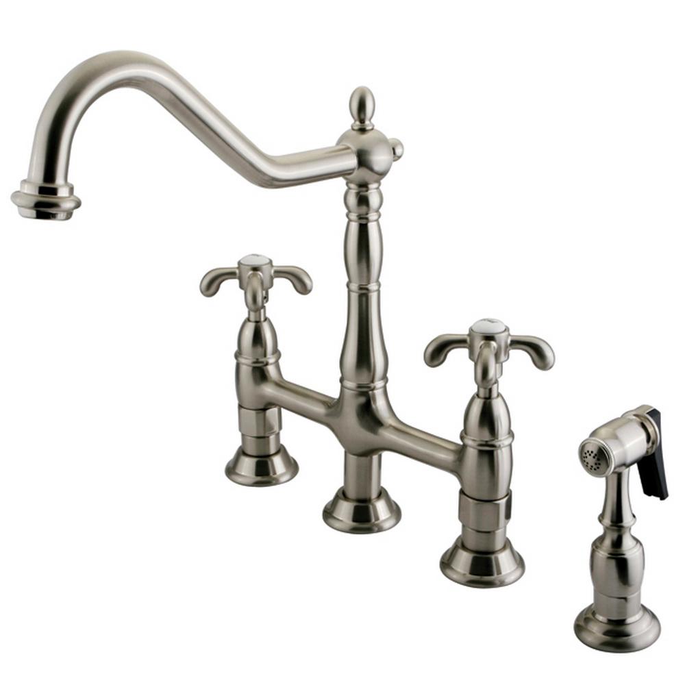 Kingston Brass Victorian Cross 2 Handle Bridge Kitchen Faucet With