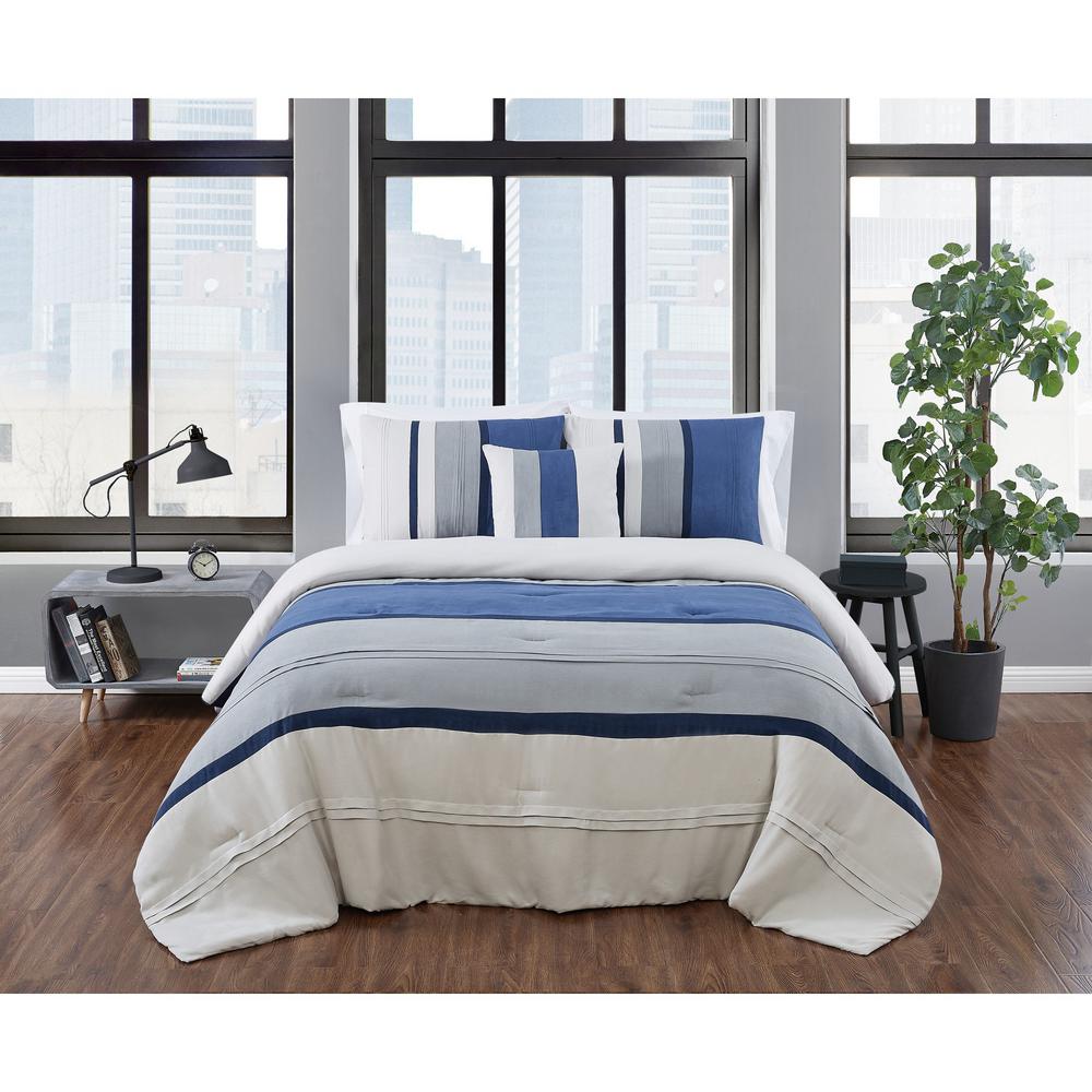 London Fog Newport Stripe Microsuede King 4 Piece Comforter Set