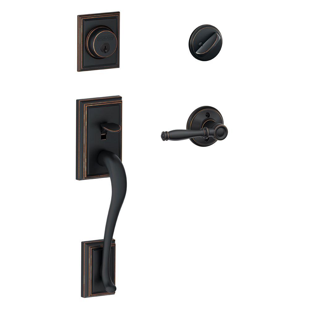 Schlage Addison Aged Bronze Single Cylinder Deadbolt with Birmingham Lever Door... by Schlage
