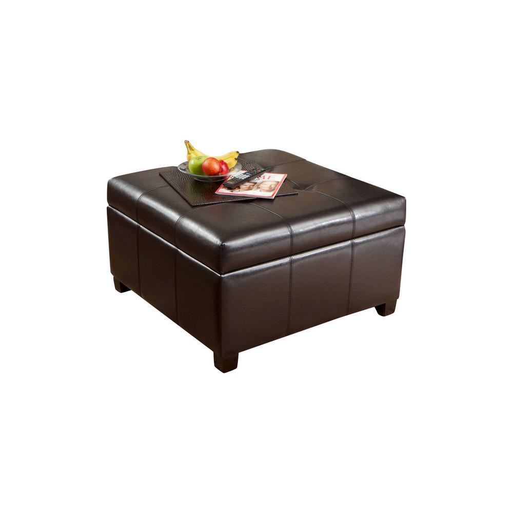 Noble House Richmond Espresso Bonded Leather Storage Ottoman