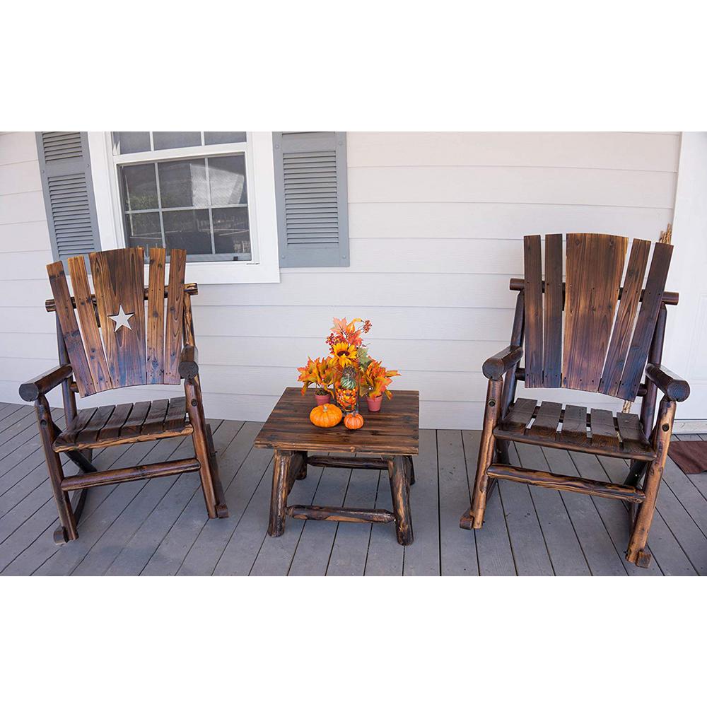 Leigh Country Char Log Patio Rocking Chair With Fleur De Lis