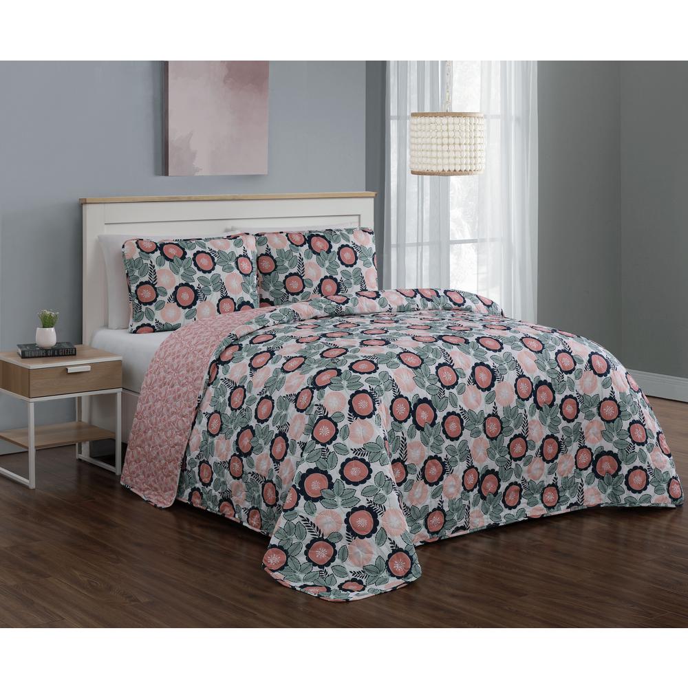 Marka Blush/Green Queen Quilt Set (3piece) MRK3QTQUENGHBG The Home Depot