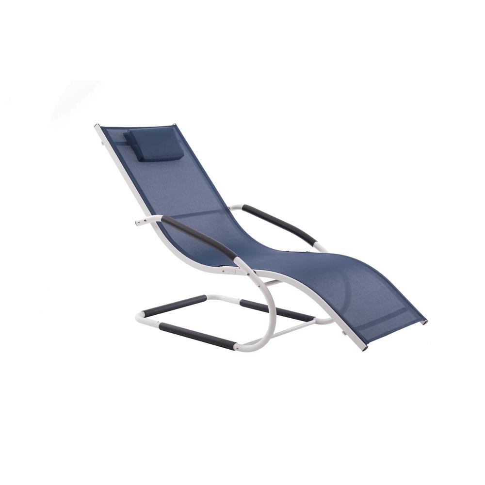 Vivere Vivere Matte White Aluminum Outdoor Lounge Chair in Navy Sling