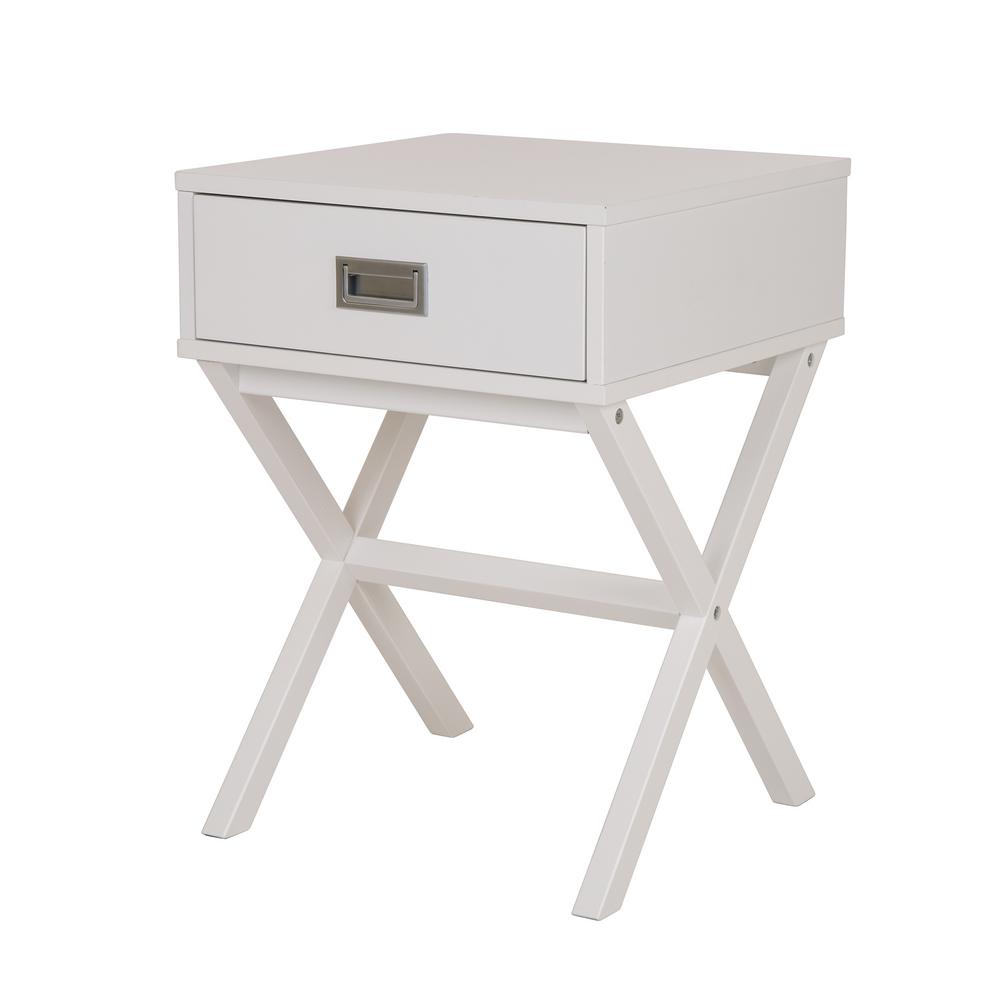 Glitzhome 21.85 in. White Modern Shape X Side Table with Drawer 