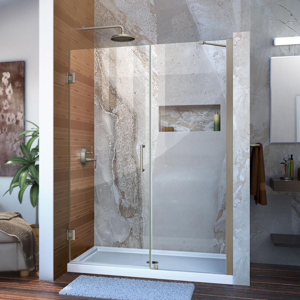 Dreamline Unidoor 54 To 55 In X 72 Frameless Hinged Shower Door Brushed Nickel