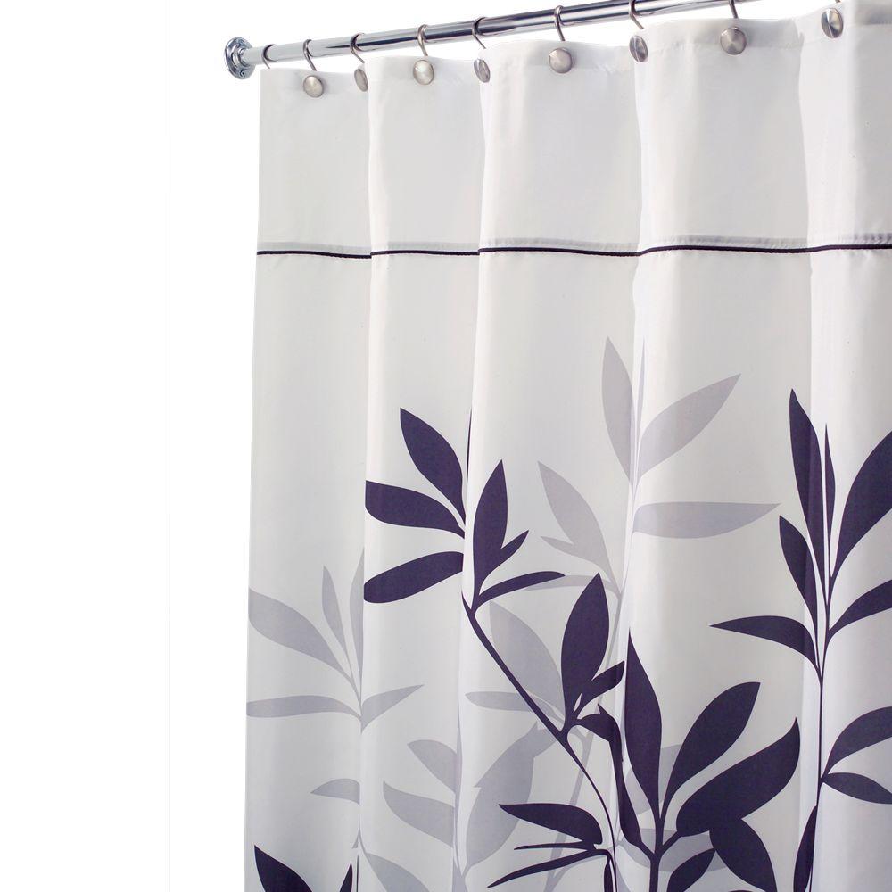 Interdesign Leaves Stall Size Shower Curtain In Black And Gray