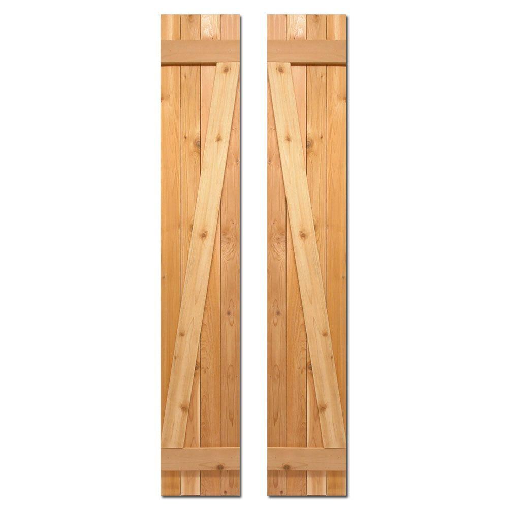 Design Craft MIllworks 12 in. x 60 in. BoardNBatten Baton Z Shutters Pair Natural Cedar420116