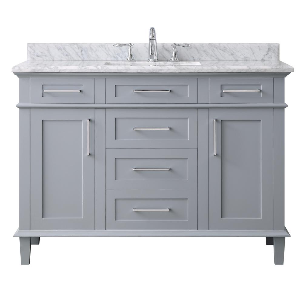 Home Decorators Collection Sonoma 48 in. W x 22 in. D Vanity in Pebble Grey with Marble Vanity Top in Carrara with White Basin