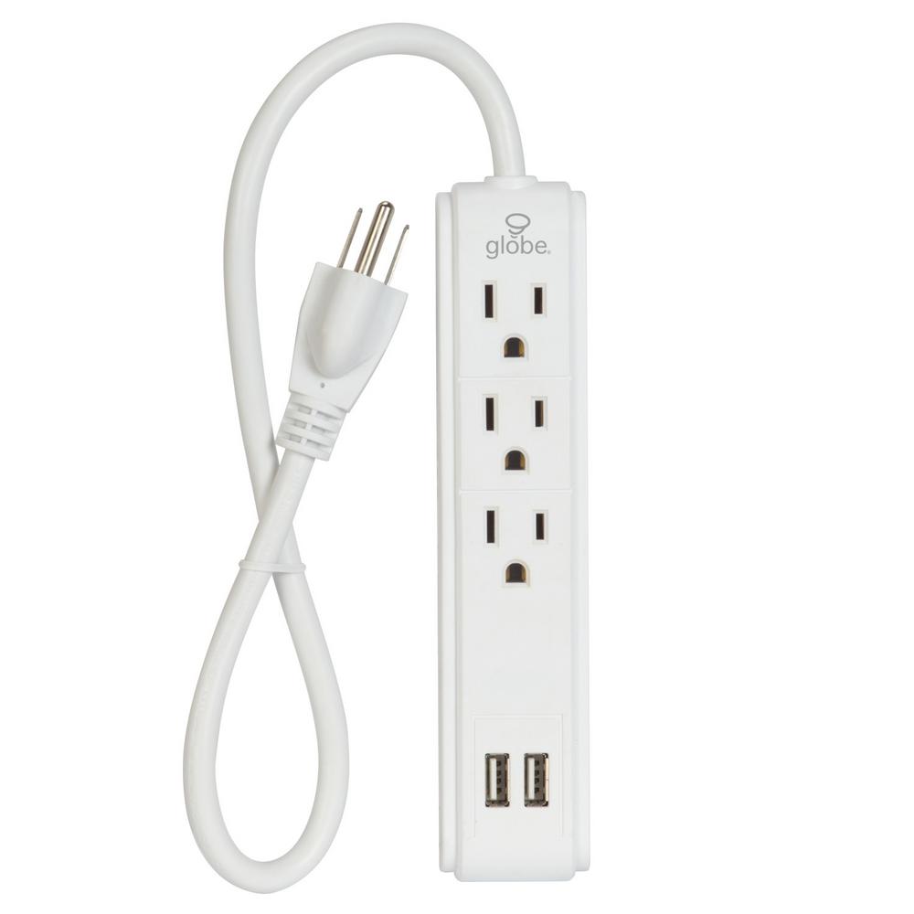 Globe Electric 13 Amp 3Outlet Power Strip, White78084 The Home Depot