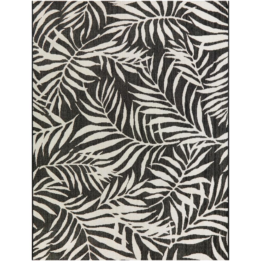 Hampton Bay Tropical Palm Leaves Black 9 ft. x 12 ft. Indoor/Outdoor