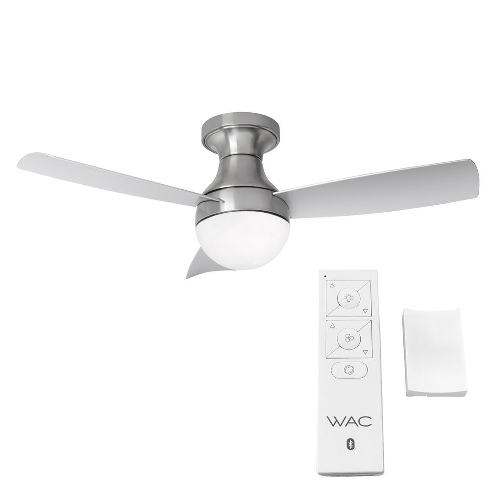 Wac Lighting Orb 44 In Indoor Brushed Nickel 3 Blade Smart Compatible Flush Mount Ceiling Fan With Led Light Kit And Remote F 004l Bn The Home Depot