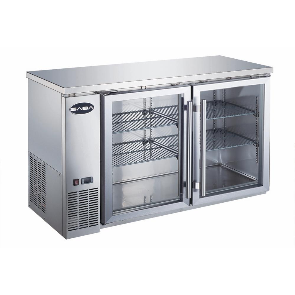 SABA 60 in. W 15.8 cu. ft. Commercial Under Back Bar Cooler Refrigerator with Glass Doors in Stainless Steel, Black