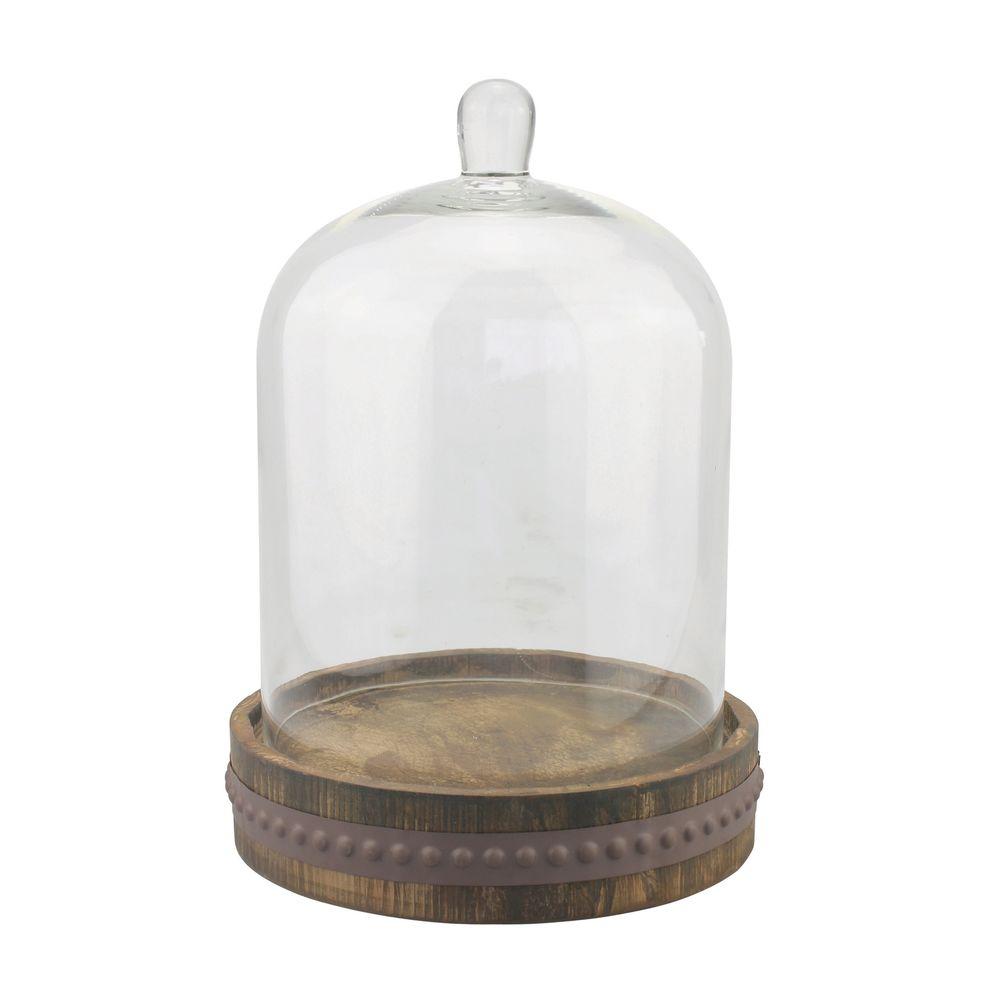 6 in. x 8.5 in. Rustic Brown Glass and Wood Bell Shape Cloche