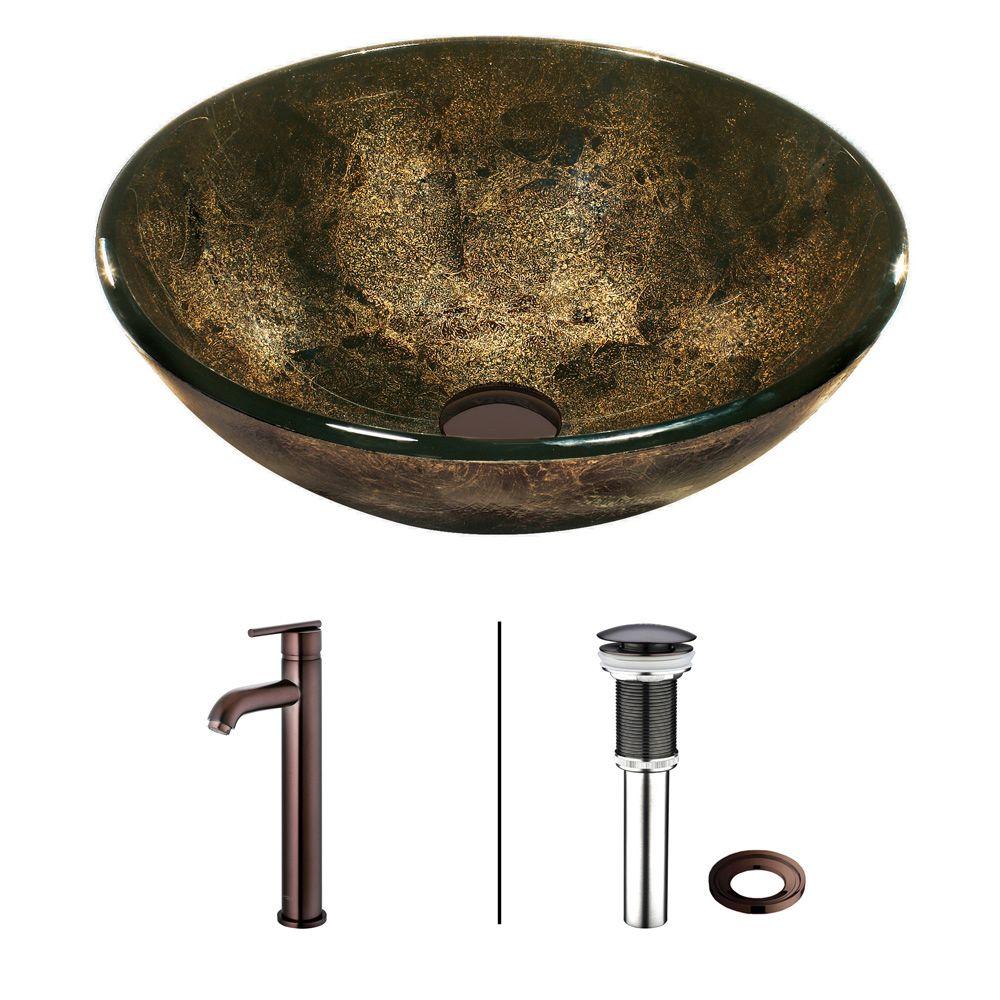 VIGO Vessel Sink in Sintra with Faucet Set in BrownsVGT129 The Home