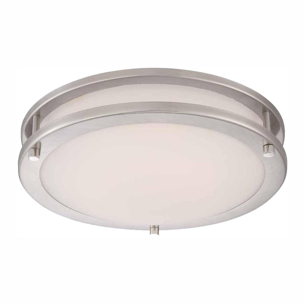 Hampton Bay 11.8 in. 120-Watt Equivalent Brushed Nickel Integrated LED Low-Profile Flush Mount with Frosted White Glass Shade