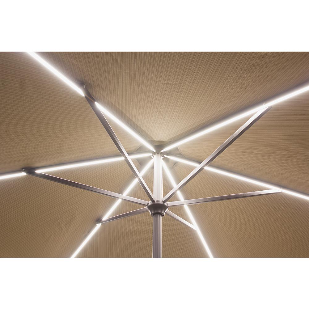 Unbranded 9 Ft W X 9 Ft D X 8 Ft H Aluminum Tilting Patio Umbrella With Cool Led Lights In Striped Khaki Base Not Included 162937ds The Home Depot