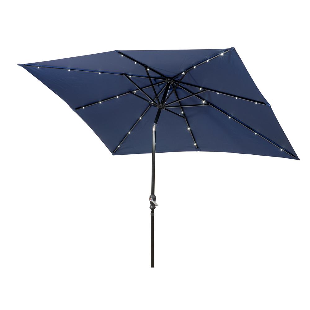 Sun Ray 9 Ft X 7 Ft Rectangular Market Solar Lighted Patio Umbrella In Navy 841050 The Home Depot