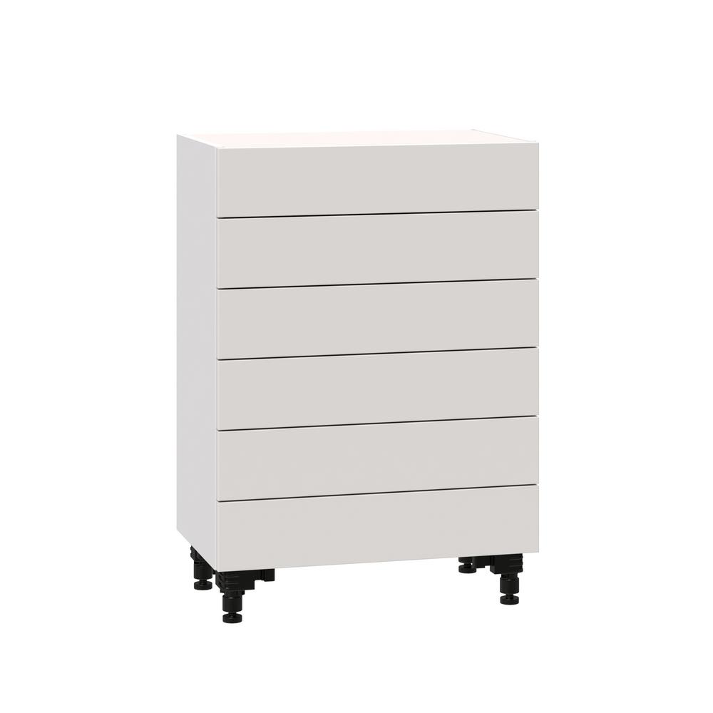 J Collection Shaker Assembled 24x34 5x14 In Shallow 6 Drawer Base Cabinet With Metal Drawer Boxes In Vanilla White