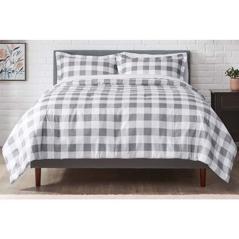 Stylewell Tatefield 3 Piece Stone Gray Reversible Gingham King