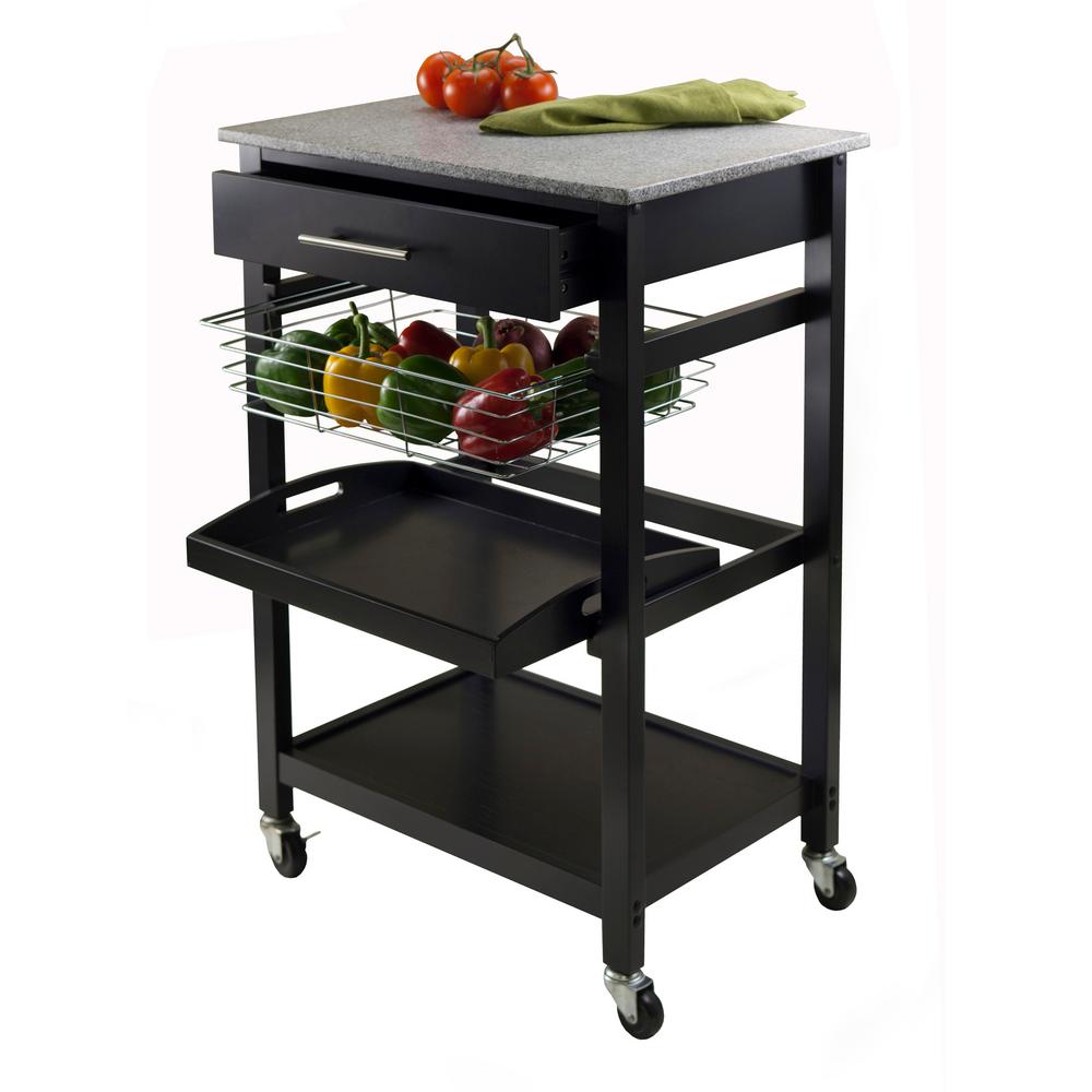 Winsome Wood Julia Black Kitchen Cart with Granite Top 20322 - The Home ...