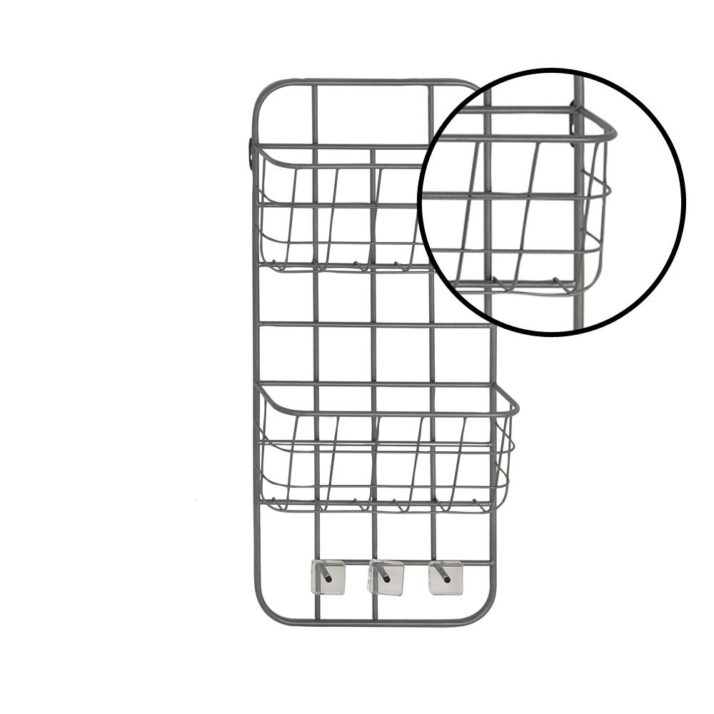 Litton Lane Gray Iron 2Tiered WallMounted Basket Rack with Hooks