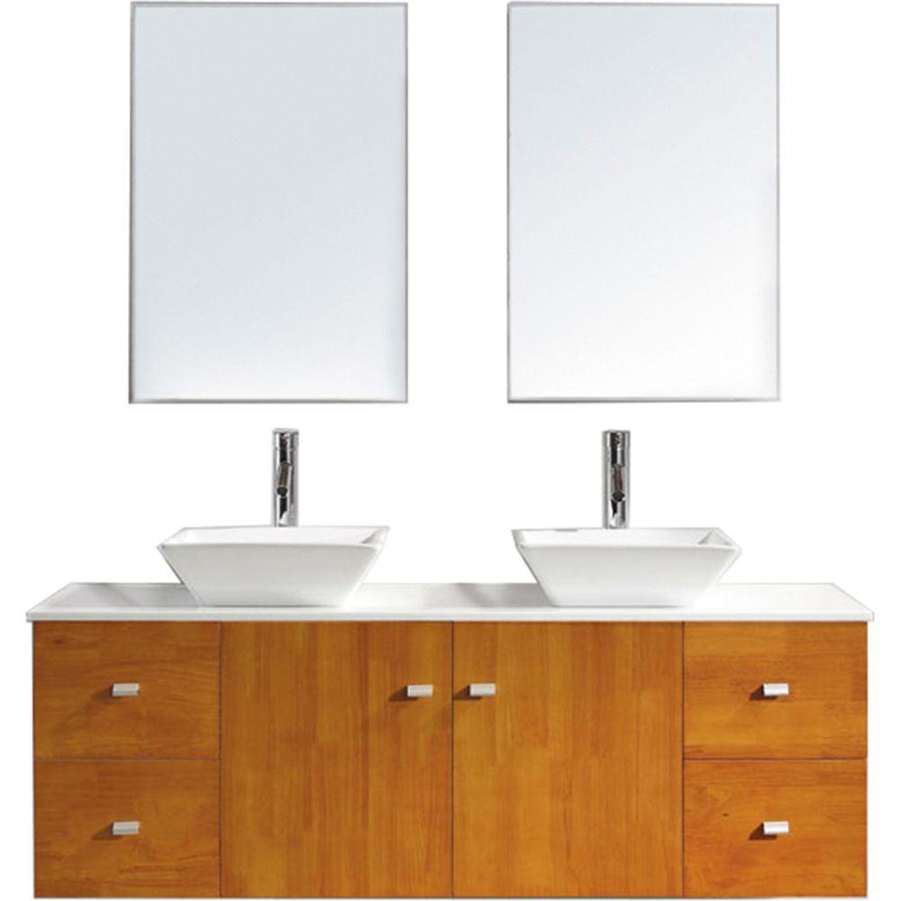 Virtu USA Clarissa 60 in. W Bath Vanity in Honey Oak with Stone Vanity