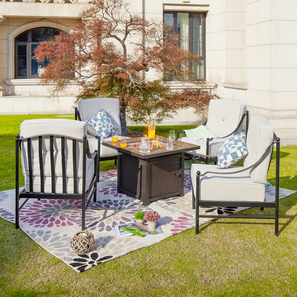 pit fire patio cushions conversation beige piece metal festival capacity seating