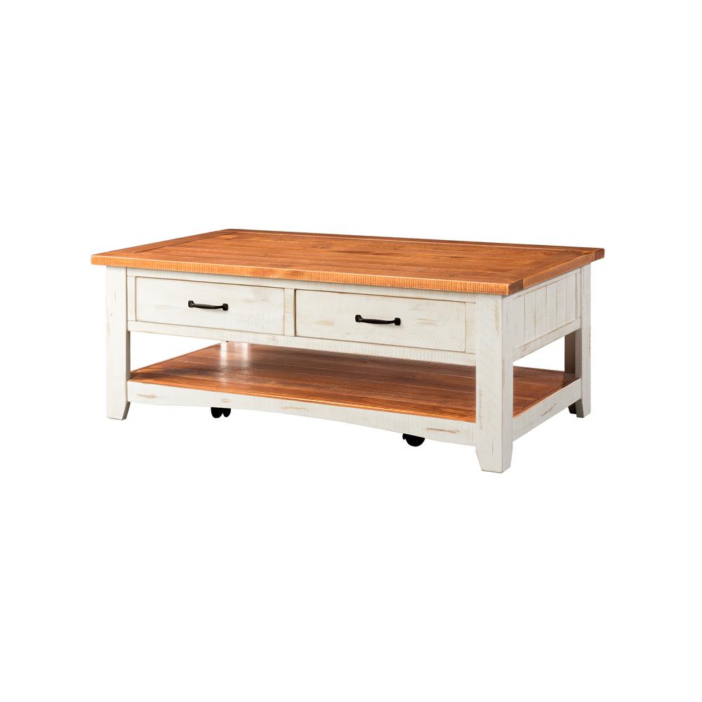 Martin Svensson Home Rustic 50 In Antique White Honey Aged Distressed Pine Large Rectangle Wood Coffee Table With Drawers 890126 The Depot - Large Pine Coffee Table With Drawers