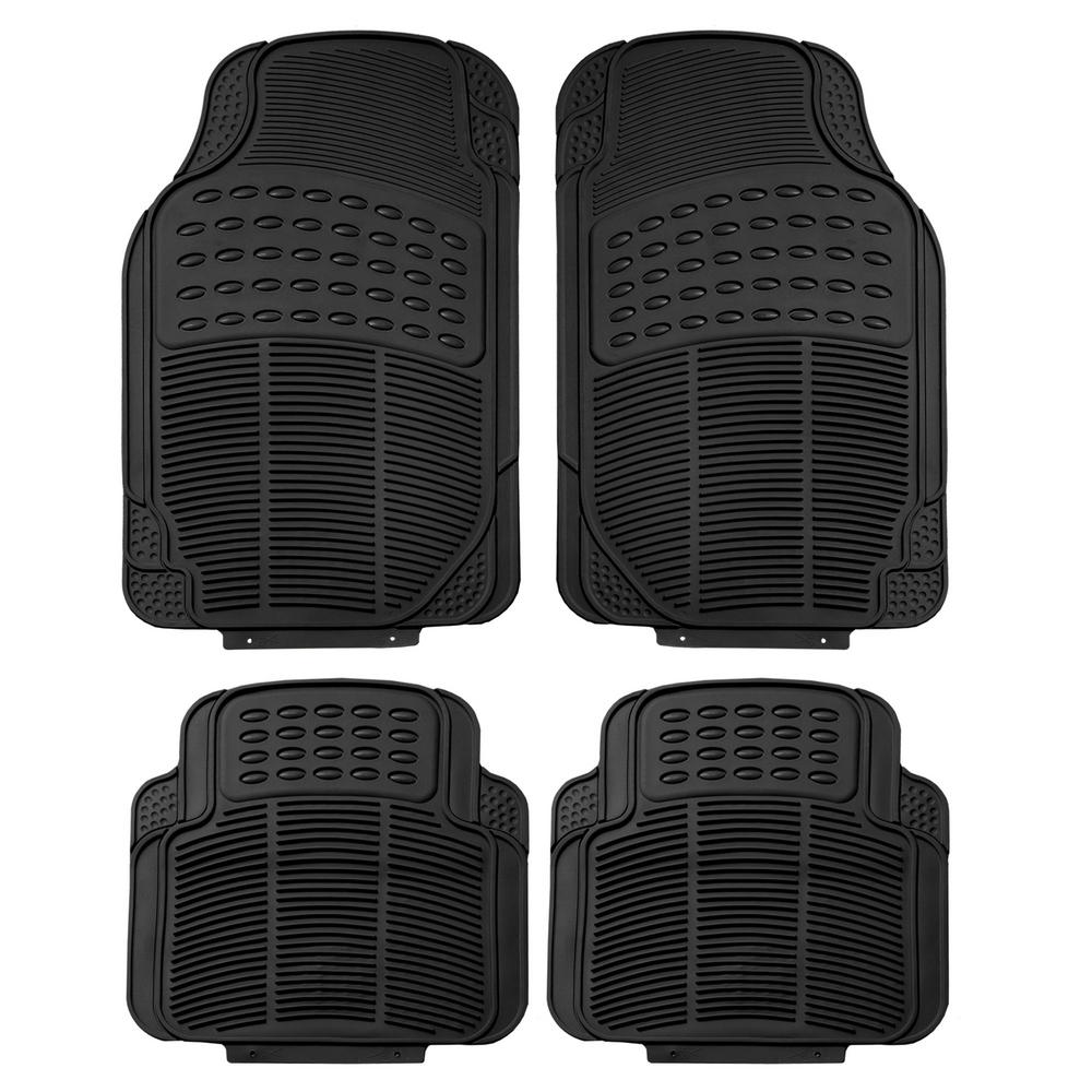 Black Durable Heavy Duty 29 in. x 18 in. x 2 in. Rubber Car Floor Mats (4-Piece)