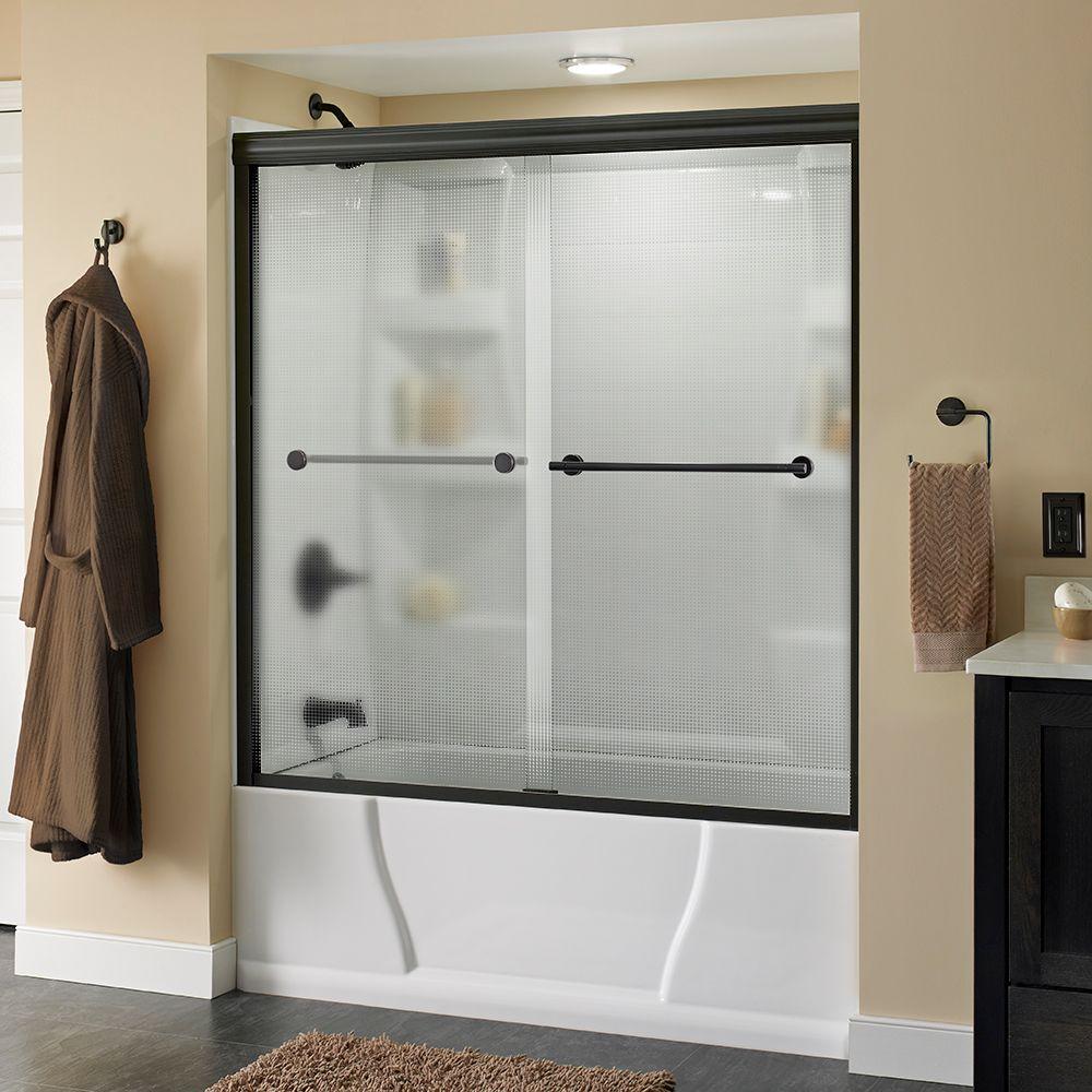 Delta Lyndall 60 in. x 581/8 in. SemiFrameless Traditional Sliding Bathtub Door in Bronze with