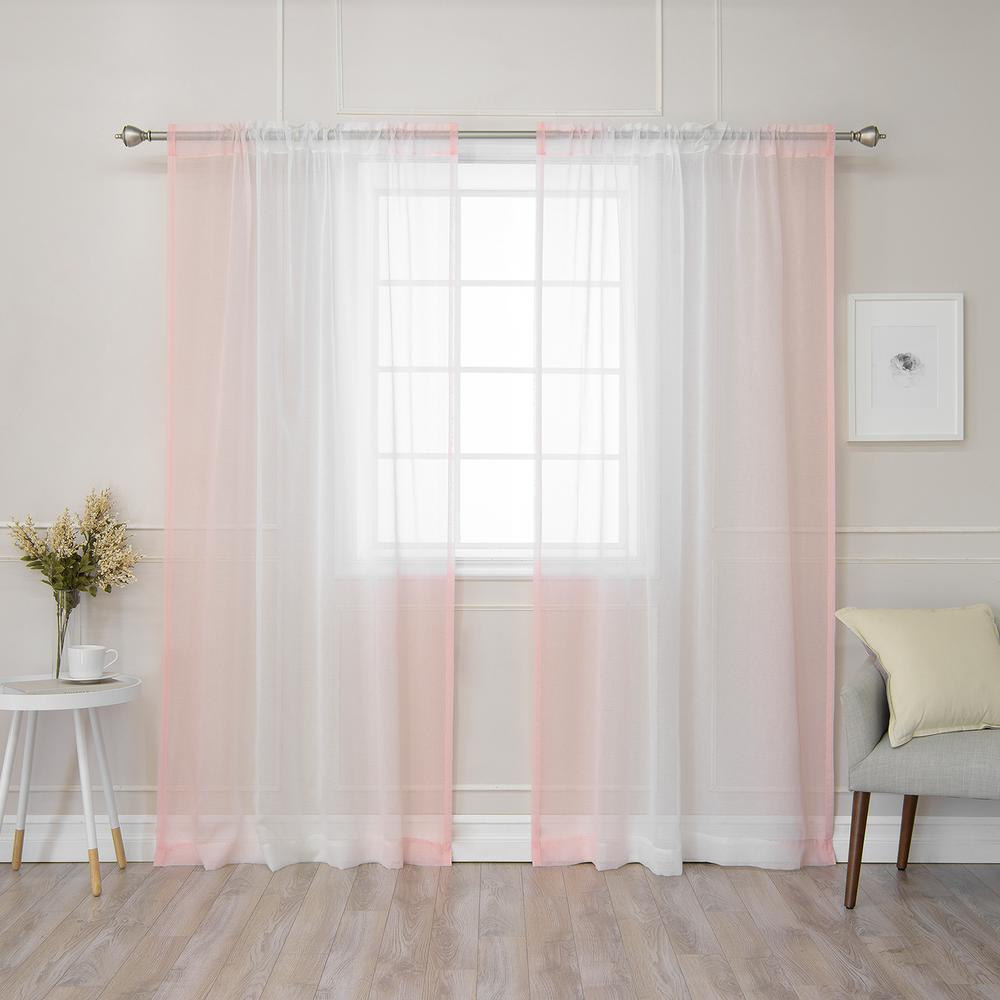 Best Home Fashion 84 in. L Pink Sheer Faux Linen Rod Pocket Ombre Border Curtain 2PackRDP 