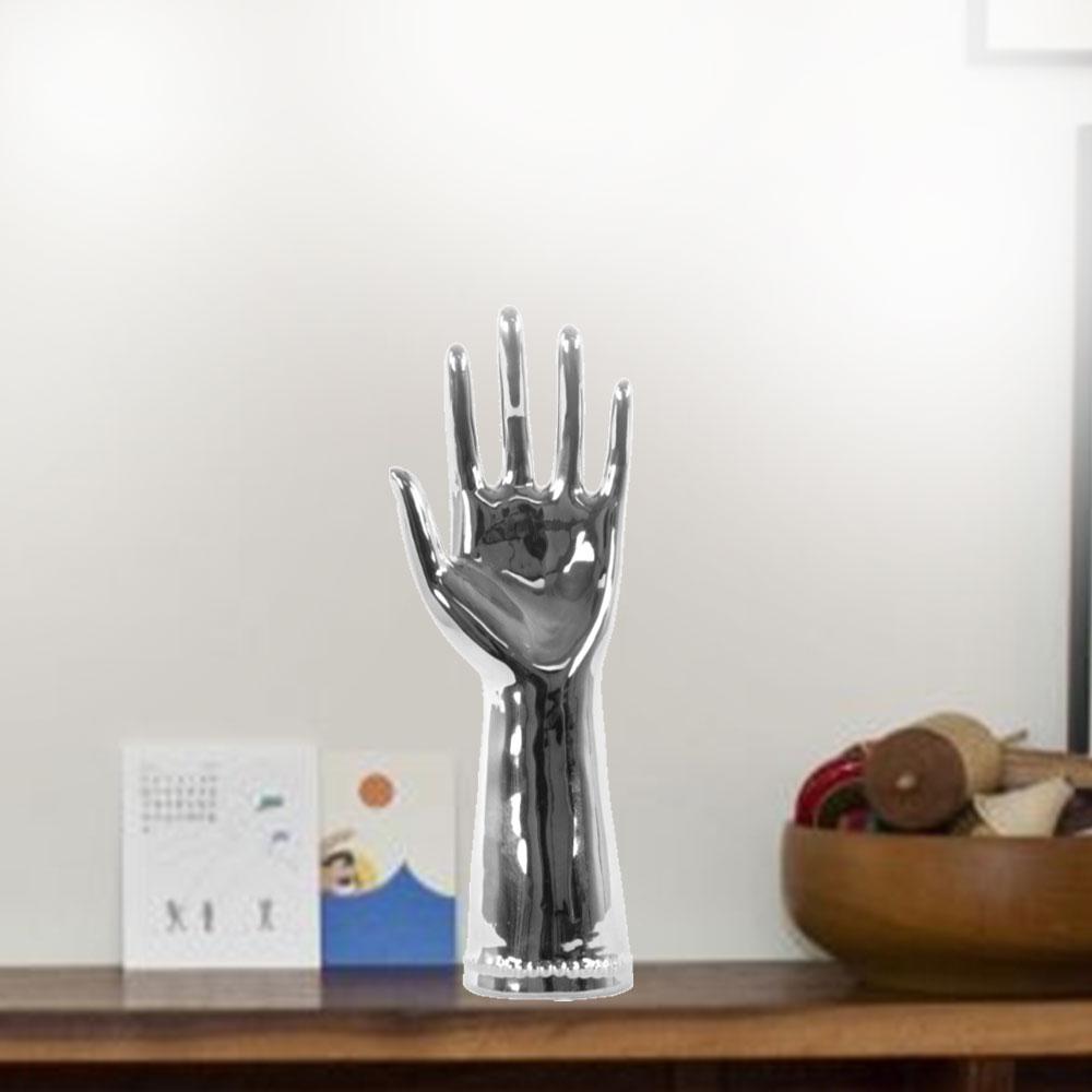 Benzara Raise Your Hand Gesture Silver Jewellery Holder Sculpture Benzara Raise Your Hand Gesture Silver Jewellery Holder Sculpture
