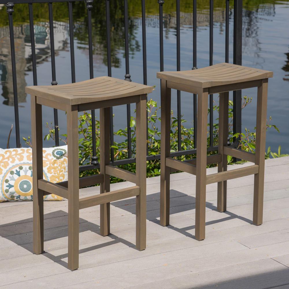 Noble House Gray Wood Outdoor Bar Stool (2-Pack)-40876 - The Home Depot