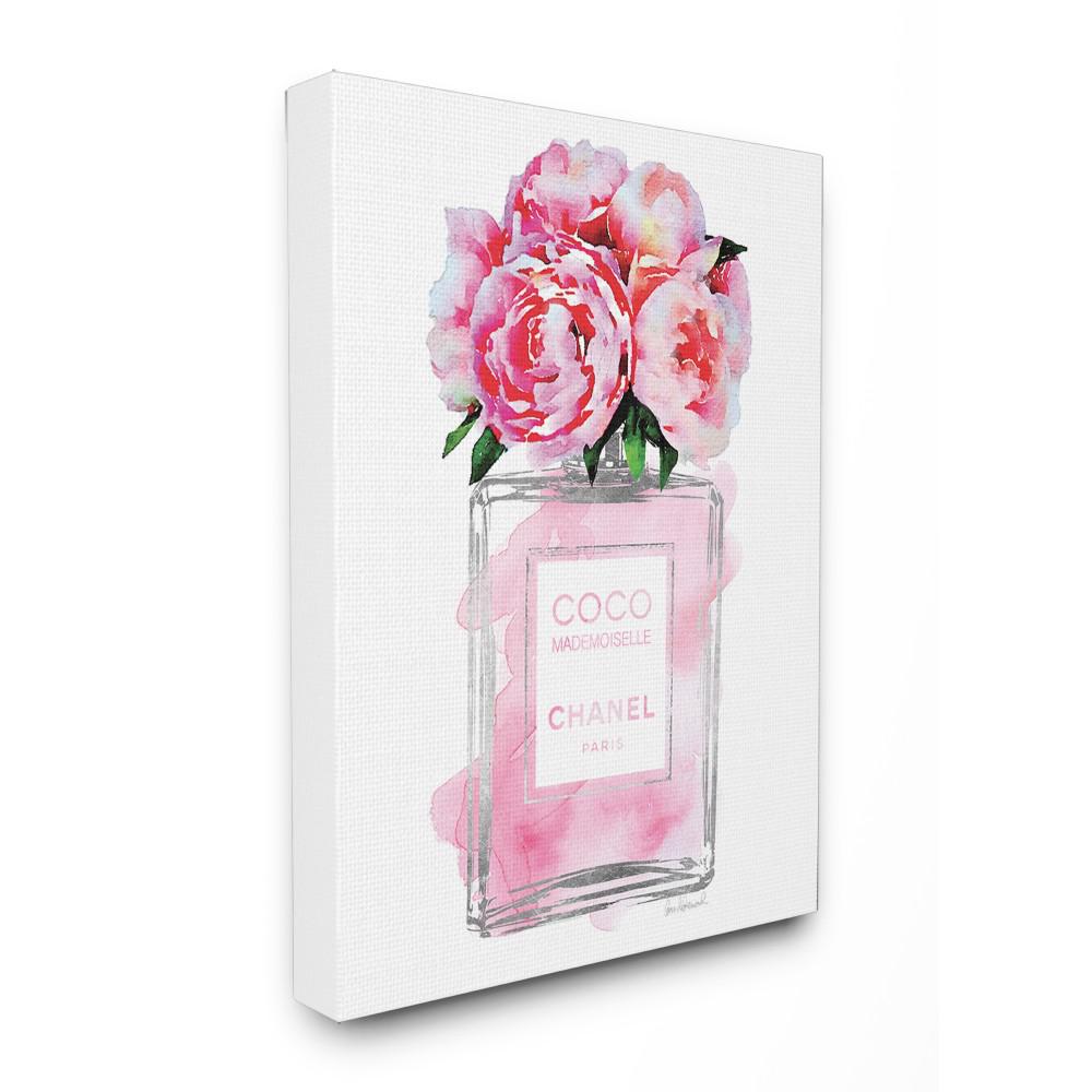 Photo 1 of 24 in. x 30 in. "Glam Perfume Bottle V2 Flower Silver Pink Peony" by Amanda Greenwood Printed Canvas Wall Art