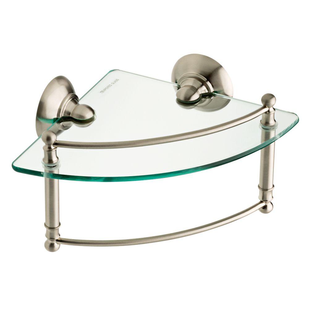 8 in. W Glass Corner Shelf with Hand Towel Bar in Brushed Nickel 8 in. W Glass Corner Shelf with Hand Towel Bar in Brushed Nickel