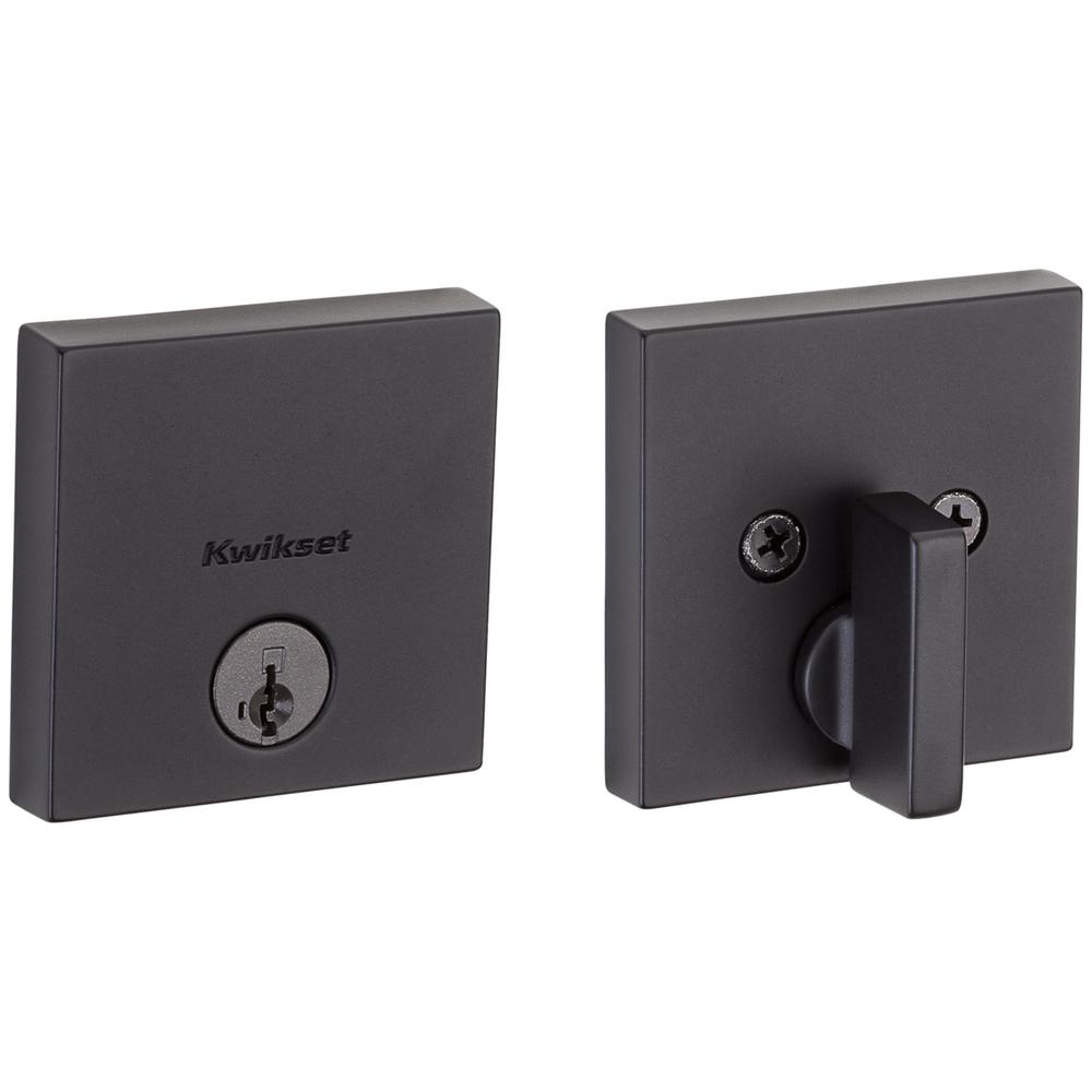 Kwikset Downtown Low Profile Matte Black Square Single Cylinder Contemporary Deadbolt with SmartKey Security