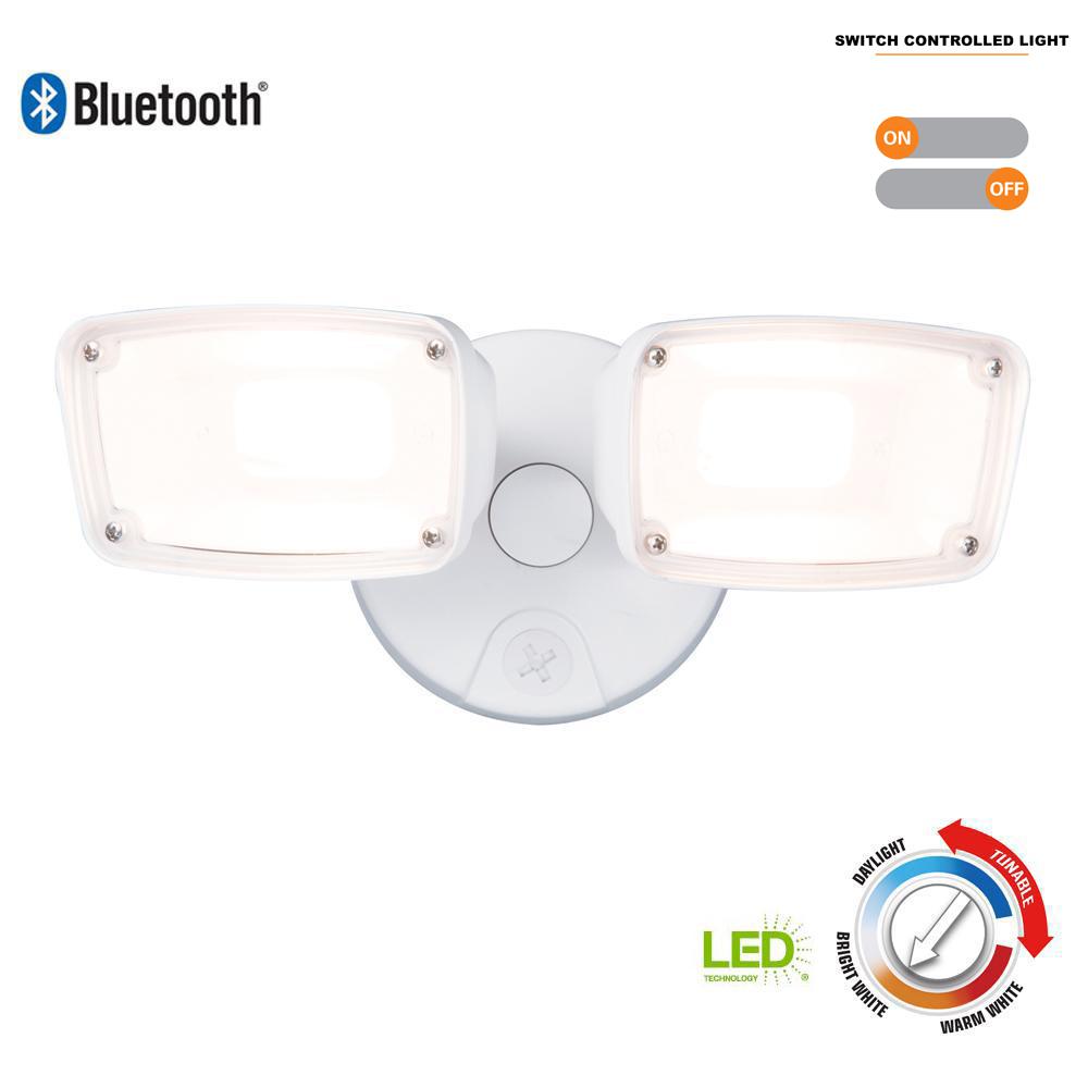 Google Assistant Outdoor Lighting The Home Depot Fts White Smart Bluetooth Outdoor Integrated Led Flood Light Dimmable And Tunable Cct 3000k