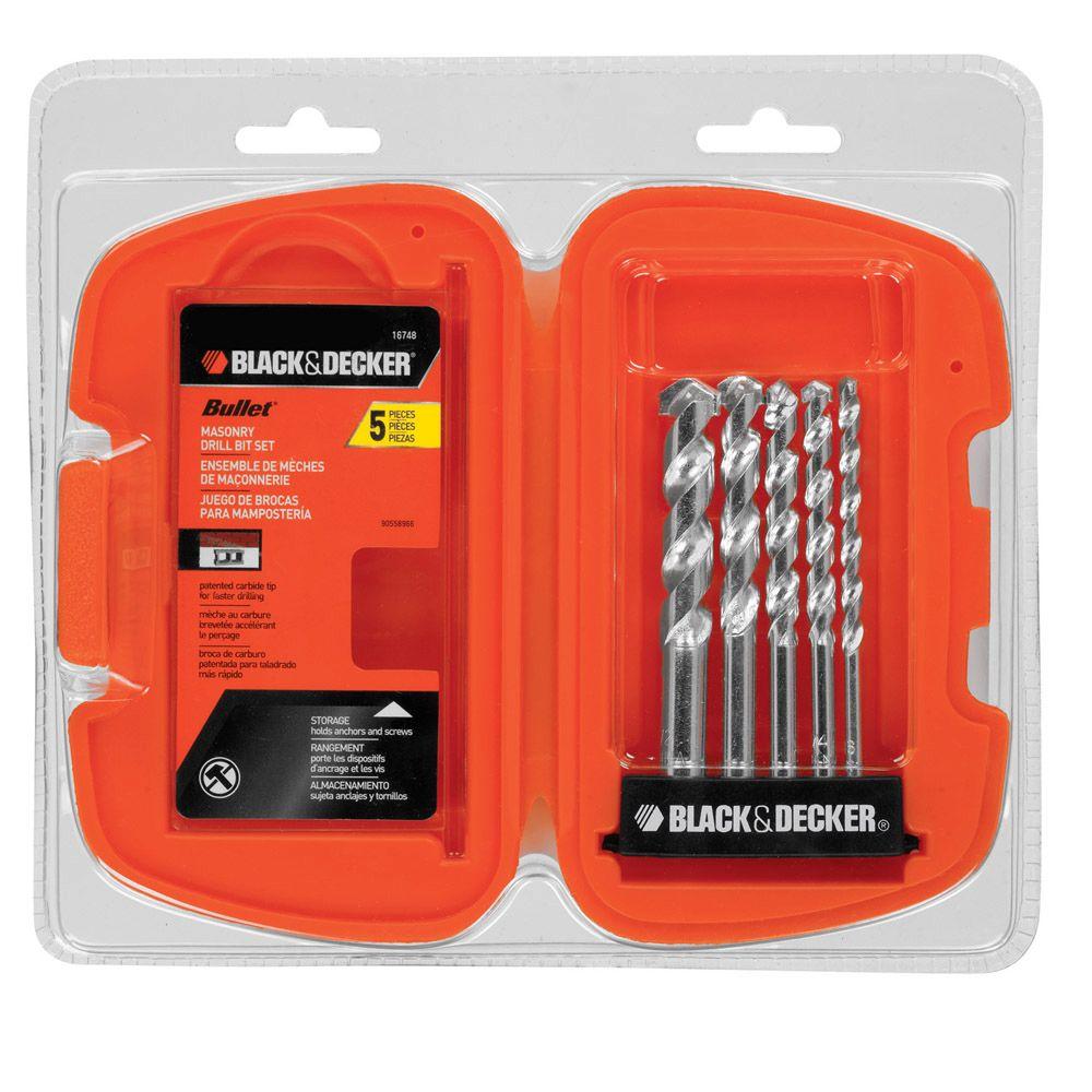 BLACK+DECKER Bullet Carbide Tipped Masonry Drill Bit Set (5-Piece ...