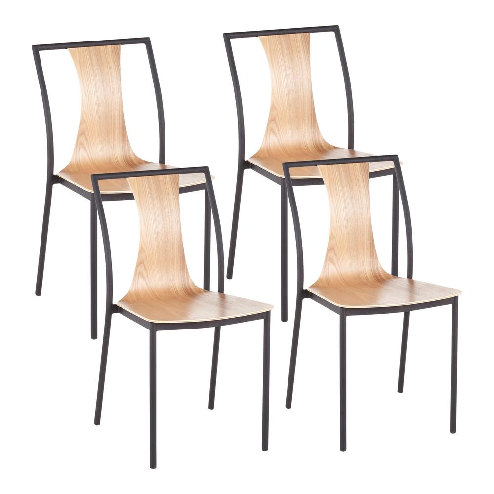 Modern Wood Metal Dining Chairs Kitchen Room Osaka Natural Wood And Black Metal Chairs Set Of 4