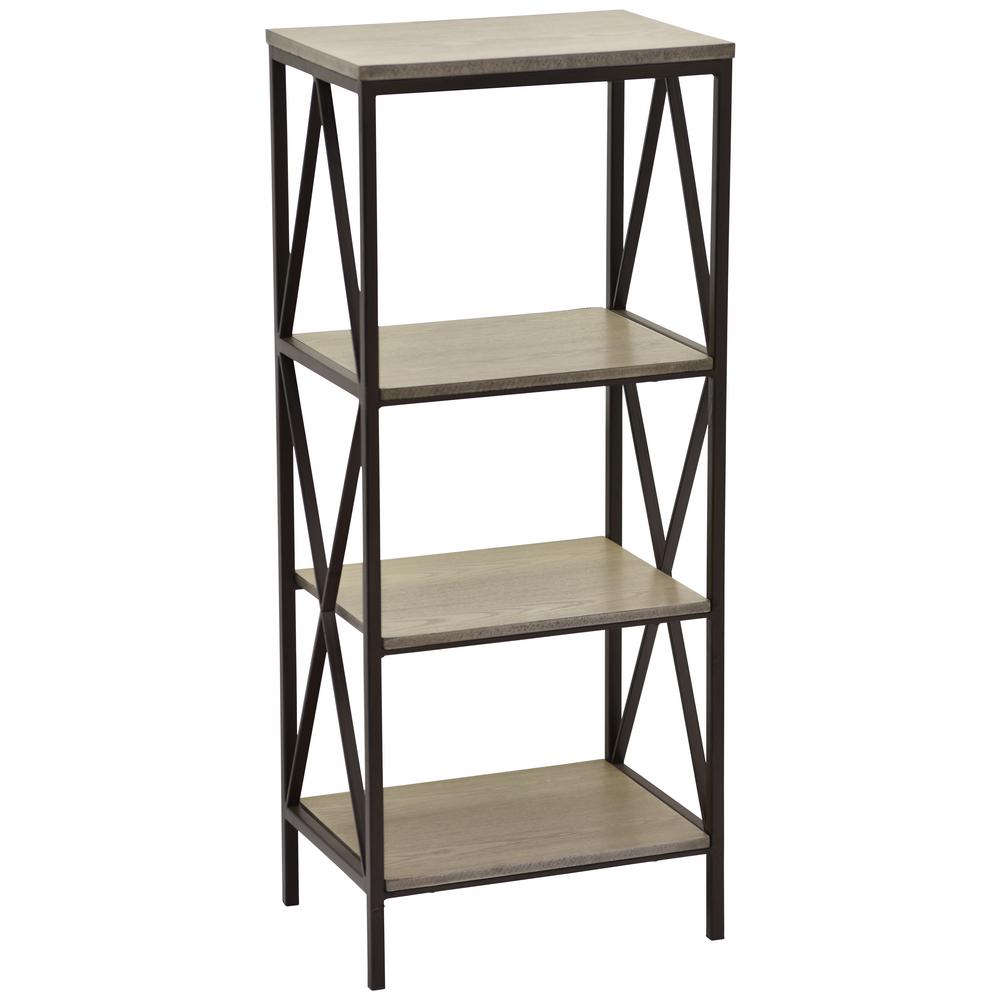 THREE HANDS 39 in. Brown Metal Wood Storage Shelves31332 The Home Depot