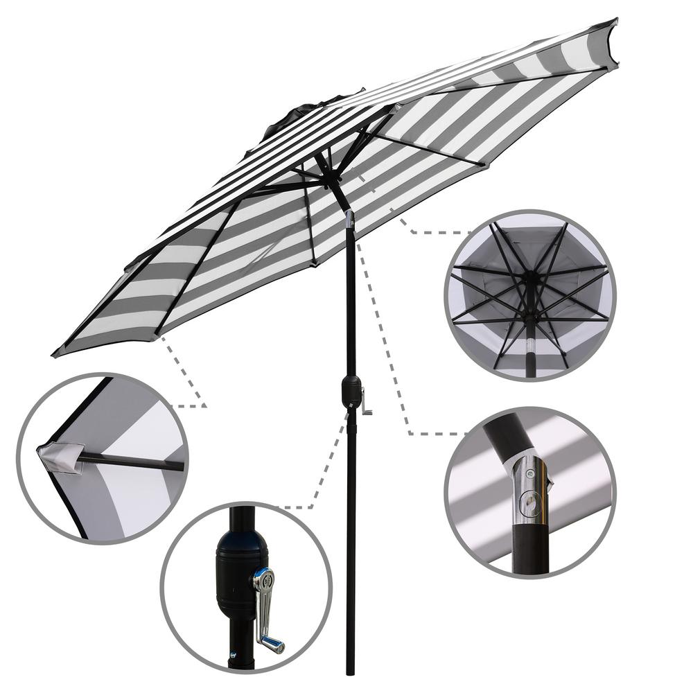 Maypex 9 Ft Steel Crank And Tilt Stripe Market Patio Umbrella In Black And White 300032 The Home Depot